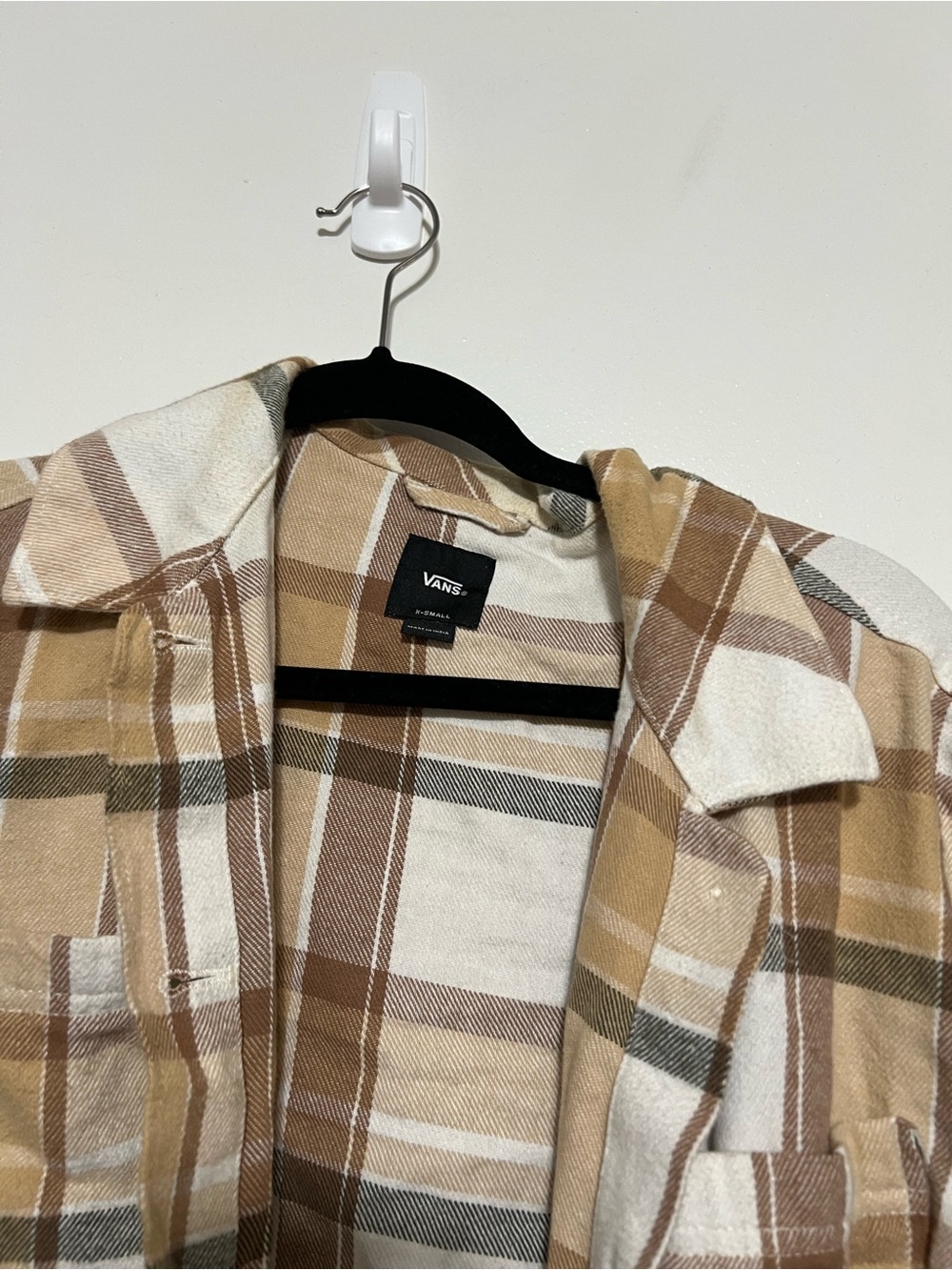 Vans Plaid Button-Up Shirt Jacket in Cream, Tan and Brown